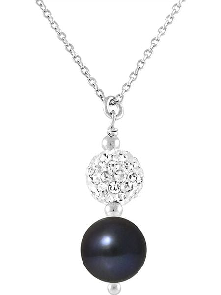 Pearline Srebrny naszyjnik z kryształkami i perłami w kolorze tahiti - dł. 42 cm rozmiar: onesize. Czarne naszyjniki damskie Pearline, srebrne. Za 217.99 zł.