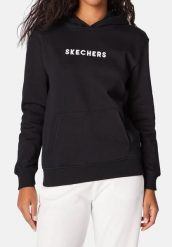 Bluza dresowa sportowa damska Skechers Signature Pullover Hoodie. Czarne bluzy sportowe damskie Skechers, na zimę, s, bez wzorów, z bawełny, bez ramiączek, z kapturem. Za 159.99 zł.