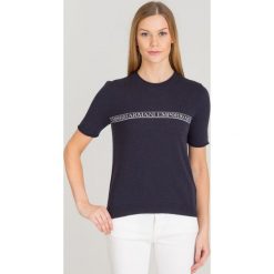 SWETER EMPORIO ARMANI. Niebieskie swetry klasyczne damskie Emporio Armani, z wełny, bez kołnierzyka. Za 404.50 zł.