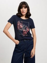 Cross Jeans Koszulka w kolorze granatowym rozmiar: XL. Niebieskie bluzki damskie Cross Jeans, xl, bez wzorów, z bawełny, bez kołnierzyka, bez ramiączek. Za 56.79 zł.
