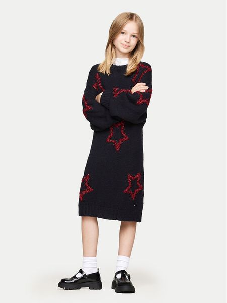 Tommy Hilfiger Sukienka dzianinowa KG0KG08211 Granatowy Loose Fit. Niebieskie sukienki dziewczęce Tommy Hilfiger, bez wzorów, z dzianiny, bez ramiączek. Za 249.99 zł.