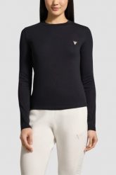 GUESS Czarna damska koszulka na długi rękaw Sonia, Rozmiar L. Czarne t-shirty damskie Guess, l, z aplikacjami, bez kołnierzyka. Za 249.99 zł.