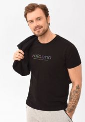 Czarny t-shirt T-MOOVO. Czarne t-shirty męskie Volcano, l, bez wzorów, z bawełny, bez kołnierzyka. Za 59.99 zł.