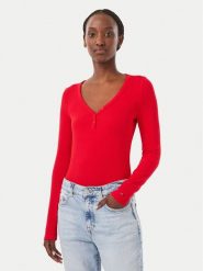 Tommy Jeans Bluzka DW0DW23259 Czerwony Slim Fit. Czerwone bluzki damskie Tommy Jeans, m, bez wzorów, z jeansu, bez kołnierzyka, bez ramiączek. Za 189.99 zł.