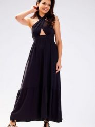 Sukienka Model A583 Black - awama. Czarne sukienki damskie Awama, na lato, l, bez wzorów, z bawełny, bez kołnierzyka, bez ramiączek, maxi, dopasowane. Za 403.41 zł.