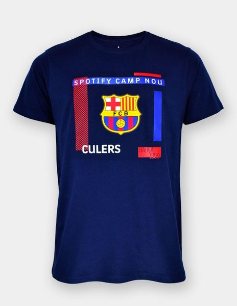 FC Barcelona t-shirt męski granatowy. Niebieskie t-shirty męskie FC Barcelona, m, bez wzorów, z bawełny, bez kołnierzyka. Za 99.00 zł.