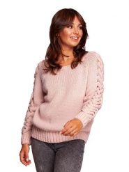 Be Wear Sweter w kolorze jasnoróżowym rozmiar: L/XL. Różowe swetry klasyczne damskie Be Wear, l, z wełny, bez kołnierzyka. Za 105.14 zł.