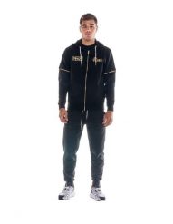 Bluza męska z kapturem i wstawkami w rękawach ZŁOTA. Czarne bluzy sportowe męskie LEONE 1947 APPAREL, na zimę, l, z bawełny. Za 105.21 zł.