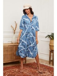 Joséfine Lniana sukienka w kolorze niebieskim rozmiar: XXL. Niebieskie sukienki damskie Joséfine, na co dzień, xxl, bez wzorów, ze lnu, bez kołnierzyka, bez ramiączek, maxi, proste. Za 195.99 zł.