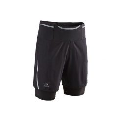 Spodenki baggy z krótkimi legginsami confort do trailu męskie. Czarne szorty męskie KALENJI, z elastanu, bez kołnierzyka. Za 99.99 zł.