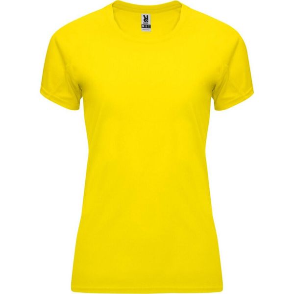 Damska Koszulka Sportowa Z Krótkim Rękawem Bahrain. Żółte bluzki sportowe damskie ROLY, m, bez wzorów, bez ramiączek. Za 27.99 zł.