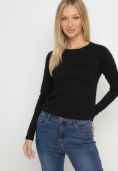 Czarny Klasyczny Sweter z Wiskozą Oleva. Czarne swetry klasyczne damskie Born2be, m, z jeansu, bez kołnierzyka. Za 49.99 zł.