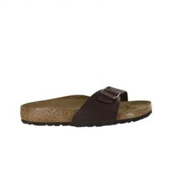 Klapki damskie Birkenstock Madrid BF. Brązowe klapki damskie Birkenstock, bez wzorów, z materiału, bez obcasa. Za 380.50 zł.