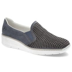 Niebieskie Półbuty Rieker Wygodne Skórzane Buty. Niebieskie półbuty damskie Rieker, bez wzorów, z nubiku, wakacyjne, bez obcasa, na platformie. Za 209.00 zł.