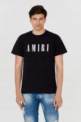 AMIRI T-shirt męski czarny z dużym białym logo, Rozmiar S. Czarne t-shirty męskie Amiri, m, bez wzorów, bez kołnierzyka. W wyprzedaży za 950.99 zł.