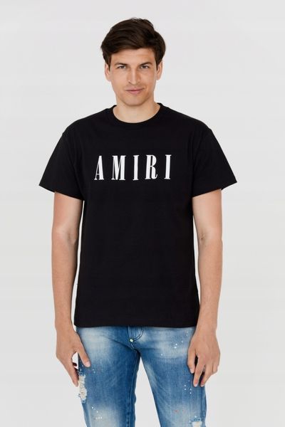 AMIRI T-shirt męski czarny z dużym białym logo, Rozmiar S. Czarne t-shirty męskie Amiri, m, bez wzorów, bez kołnierzyka. W wyprzedaży za 950.99 zł.