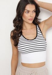 Czarno-Biały Tank Top w Paski z Prążkowanej Tkaniny Sesillia. Czarne topy damskie Born2be, s, bez wzorów, z jeansu, bez kołnierzyka. Za 24.99 zł.