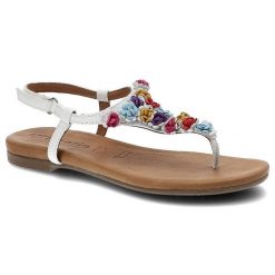 Białe Sandały Tamaris Wygodne Skórzane Buty. Białe sandały damskie Tamaris, z aplikacjami, ze skóry, bez obcasa. Za 159.00 zł.