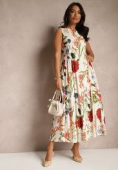 Beżowa Rozkloszowana Sukienka z Bawełny w Kwiatowy Wzór Ilanis. Brązowe sukienki damskie Renee, na co dzień, m, bez wzorów, z bawełny, eleganckie, bez kołnierzyka, bez ramiączek, maxi, rozkloszowane. W wyprzedaży za 125.99 zł.