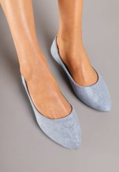 Niebieskie Balerinki w Minimalistycznym Stylu z Imitacji Zamszu Hirlivia. Niebieskie baleriny damskie Born2be, bez wzorów, bez obcasa, na obcasie. Za 49.99 zł.