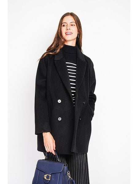 ASSUILI Płaszcz przejściowy w kolorze czarnym rozmiar: 36. Czarne płaszcze damskie Assuili, bez wzorów, z wełny, klasyczne. Za 413.99 zł.