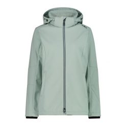 Kurtka turystyczna damska z kapturem i zamkiem CMP. Niebieskie kurtki damskie CMP, bez wzorów, z softshellu, z kapturem. Za 403.50 zł.