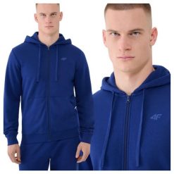 Bluza męska z kapturem rozpinana 4F 4FWMM00TSWSM1768. Niebieskie bluzy z kapturem męskie 4f, m, z bawełny. Za 99.99 zł.