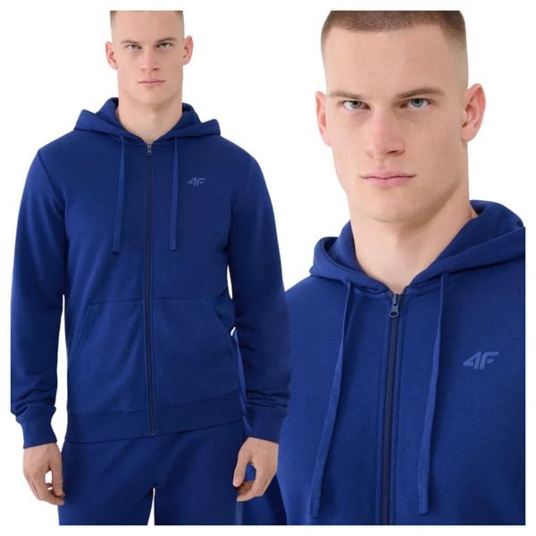 Bluza męska z kapturem rozpinana 4F 4FWMM00TSWSM1768. Niebieskie bluzy z kapturem męskie 4f, m, z bawełny. Za 99.99 zł.