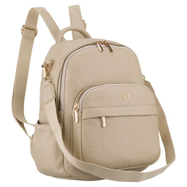 Elegancki plecak damski z bocznymi kieszeniami wykonany ze skóry ekologicznej w beżowym kolorze - Rovicky. Brązowe plecaki damskie ROVICKY, bez wzorów, z materiału, biznesowe. Za 84.00 zł.