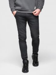 Spodnie męskie jeansowe joggery ze ściagaczem w pasie - czarne V4 - Rozmiar: S. Czarne spodnie materiałowe męskie Ombre Clothing, z aplikacjami, z bawełny, retro. W wyprzedaży za 167.99 zł.