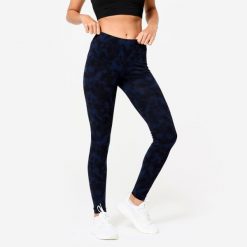 Legginsy fitness damskie Domyos. Niebieskie legginsy damskie DOMYOS, m, bez wzorów, z bawełny. Za 59.99 zł.