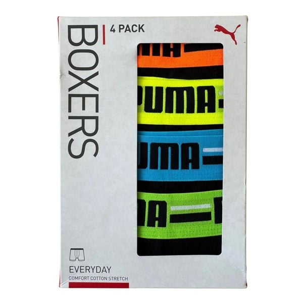 Bokserki męskie Puma BASIC BRAND ELASTIC 4-PACK czarne 93819706 r M. Czarne bokserki męskie Puma, bez wzorów, z bawełny. Za 194.37 zł.