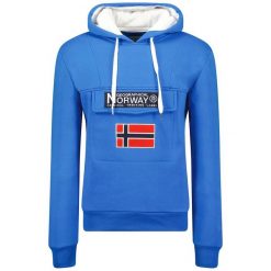 Bluza męska Geographical Norway GADRIEN — błękitno-biała. Białe bluzy z kapturem męskie Geographical Norway, m, z bawełny. Za 149.00 zł.