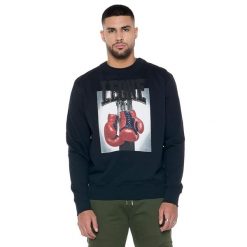 Bluza z bawełna z ściągacze na co dzień na siłownię. Czarne bluzy bez kaptura męskie LEONE 1947 APPAREL, bez wzorów, z bawełny, sportowe, bez kołnierzyka, bez ramiączek. W wyprzedaży za 124.24 zł.