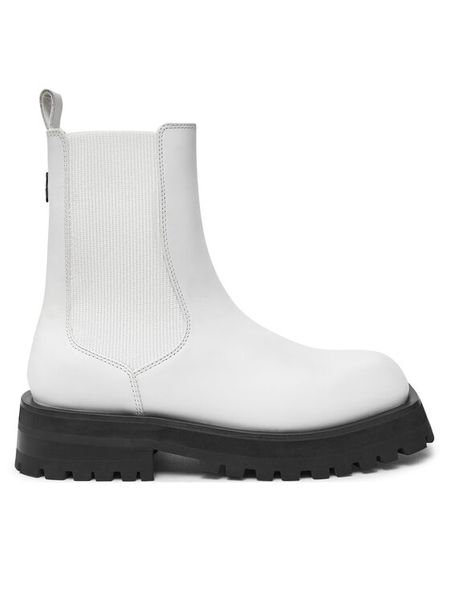 DKNY Sztyblety Rianne Chelsea K3471540 Biały. Białe botki damskie DKNY, ze skóry, bez obcasa, na płaskiej podeszwie, bez zapięcia. Za 1,149.00 zł.