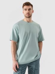 4F T-shirt oversize z nadrukiem męski - turkusowe XL. Niebieskie t-shirty męskie 4f, m, bez wzorów, z bawełny, bez kołnierzyka. W wyprzedaży za 39.99 zł.