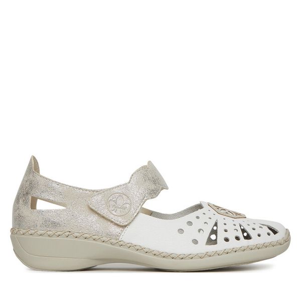 Półbuty Rieker. Białe półbuty damskie Rieker, bez wzorów, bez obcasa, na płaskiej podeszwie. Za 254.99 zł.