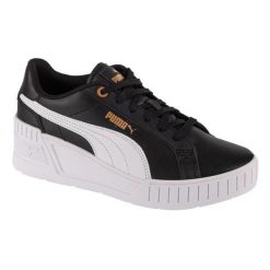 Damskie Skórzane Buty Na Koturnie Karmen. Czarne czółenka damskie Puma, bez wzorów, z gumy, z okrągłym noskiem, bez obcasa, na koturnie. Za 391.99 zł.