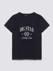 Koszulka damska z kontrastowym nadrukiem czarna Ratta 906. Czarne t-shirty damskie Big Star, l, bez wzorów, z dzianiny, bez kołnierzyka. Za 79.99 zł.