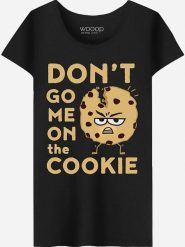 WOOOP Koszulka "Don't go me on the Cookie" w kolorze czarnym rozmiar: XXL. Czarne bluzki damskie Wooop, xxl, bez wzorów, z bawełny, bez kołnierzyka, bez ramiączek. Za 93.07 zł.