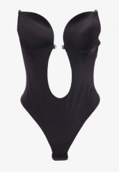 Czarne Body Transparentne z Wycięciami i Odkrytymi Plecami Vevolia. Czarne body damskie Renee, bez wzorów. Za 69.99 zł.