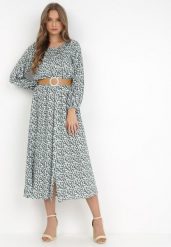 Biało-Zielona Sukienka Egona. Zielone sukienki damskie Born2be, l, z aplikacjami, eleganckie, bez kołnierzyka, bez ramiączek, maxi. W wyprzedaży za 71.99 zł.