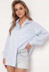 Niebieska Koszula Zapinana na Guziki z Kieszonką Uloedri. Niebieskie koszule damskie Born2be, l, bez wzorów, z jeansu, biznesowe, bez kołnierzyka, plus size, bez ramiączek. Za 119.99 zł.