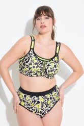 Damskie Biustonosz sportowy wzór w panterkę bez fiszbin miseczka C-E. Zielone biustonosze sportowe damskie Ulla Popken, bez wzorów, z elastanu. Za 228.99 zł.