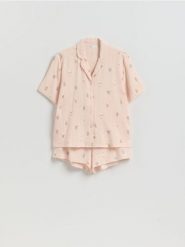 Dwuczęściowa piżama muślinowa - brzoskwiniowy. Pomarańczowe piżamy damskie Reserved, l, bez wzorów, z bawełny, bez ramiączek. Za 129.99 zł.