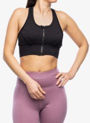 Stanik sportowy Super.natural Motion Zip Top. Czarne biustonosze sportowe damskie Super.natural, bez wzorów, z gumy. Za 273.89 zł.