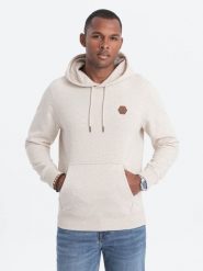 Bluza męska kangurka z kapturem - kremowa V1 - Rozmiar: S. Białe bluzy z kapturem męskie Ombre Clothing, m, z bawełny. W wyprzedaży za 79.99 zł.