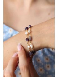 Pierres delicates Pozłacana bransoletka z ametystami rozmiar: onesize. Fioletowe bransoletki damskie Pierres delicates, pozłacane. Za 83.42 zł.