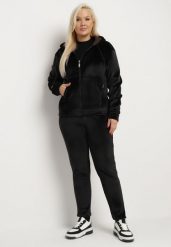 Czarny Welurowy Komplet Dresowy z Polarem Spodnie i Bluza Seviona. Czarne bluzy z kapturem damskie Born2be, plus size, z dresówki. Za 99.99 zł.