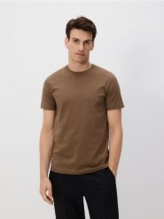 Bawełniany t-shirt regular - brązowy. Brązowe t-shirty męskie Reserved, l, bez wzorów, z bawełny, bez kołnierzyka. Za 49.99 zł.